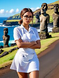 A stunning Mexican woman with huge breasts and large buttocks on Easter Island
